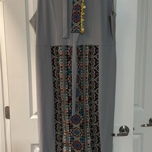 Elegant Gray Palestinian embroidered dress with abaya